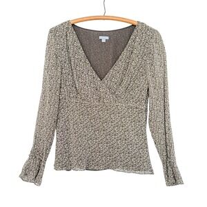 Y2K‎ Ann Taylor Babydoll Silk Crepe Top Size 10 Brown Flare Boho Fairy blouse